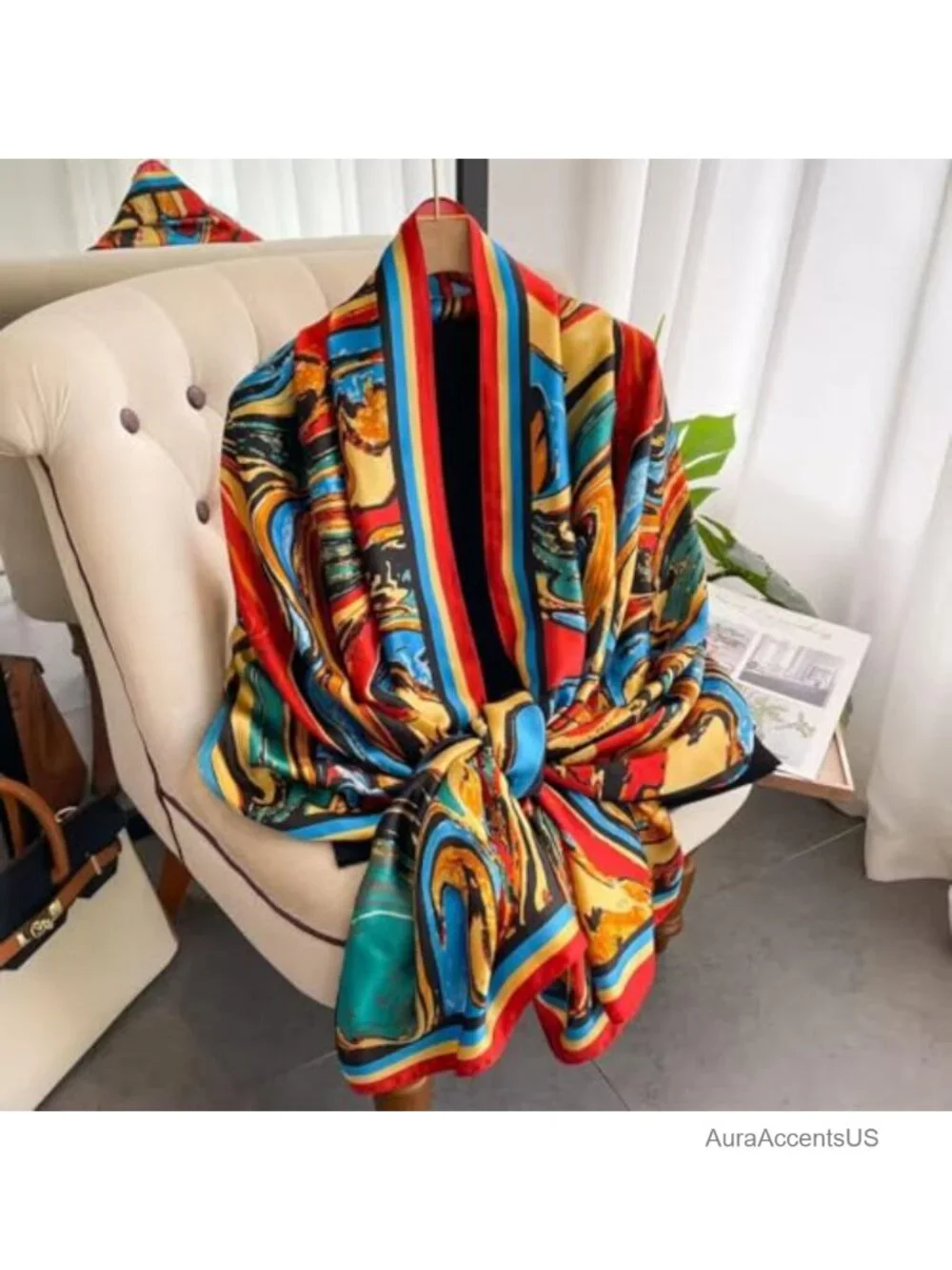 Silk Feel Large Square Shawl Wrap Scarf Oversized Fashion Scarf